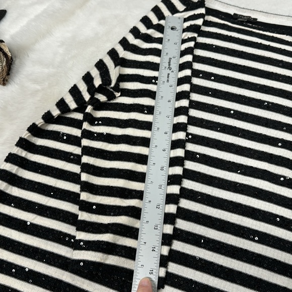 Talbots Sweater Womens Large Petite Sequin Striped Black White Scoop Neck Top - Picture 9 of 9